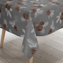 Christmas Pine Cones Grey and Brown Vinyl Oilcloth Tablecloth