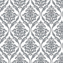 ROUND 100cm Silver on White Damask PVC Vinyl Wipe Clean Tablecloth