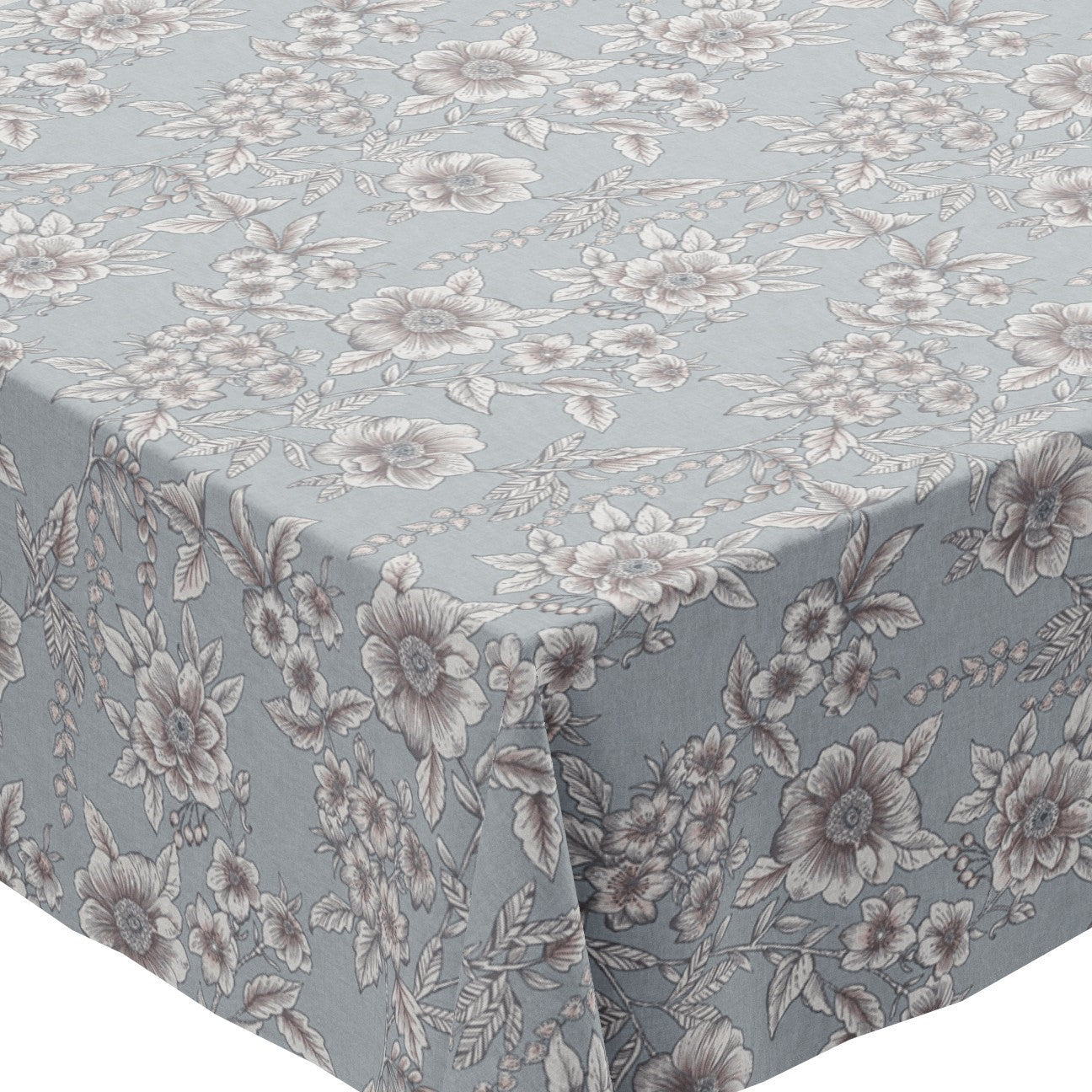 Blue Grey Modern Floral PVC Vinyl Tablecloth 20 Metres x 140cm