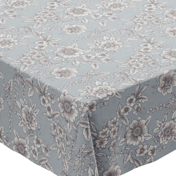 Blue Grey Modern Floral  PVC Vinyl Tablecloth 20 Metres x 140cm