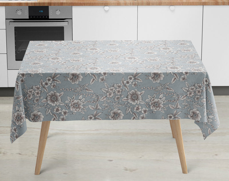 Blue Grey Modern Floral  PVC Vinyl Tablecloth 20 Metres x 140cm