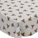 Christmas Holly Grey Mist Vinyl Oilcloth Tablecloth