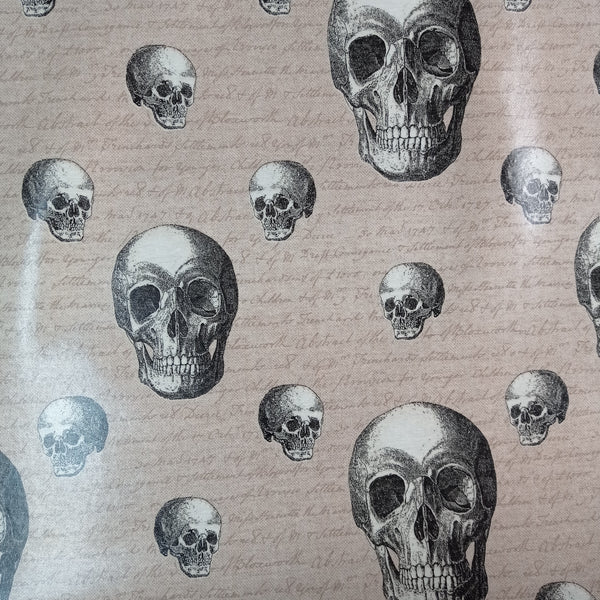 Spooky Skulls on Linen Oilcloth Tablecloth 200cm x 132cm -Warehouse Clearance