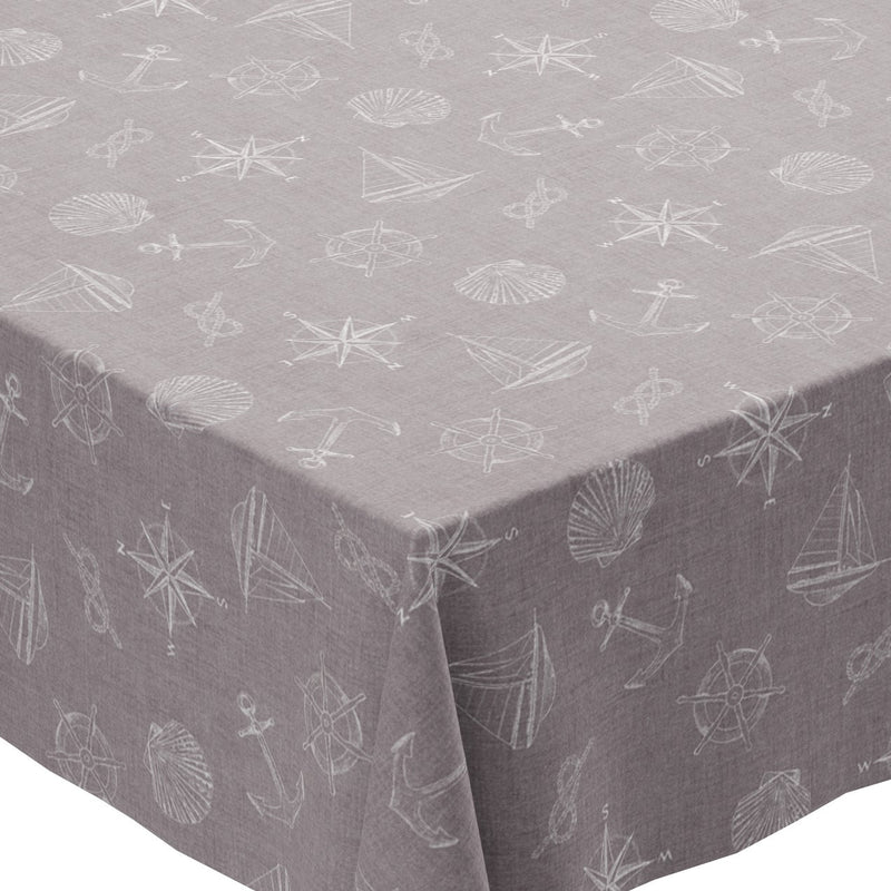 Nautical Grey Boat Ship Linen Tex  PVC Vinyl Tablecloth 20 Metres x 140cm