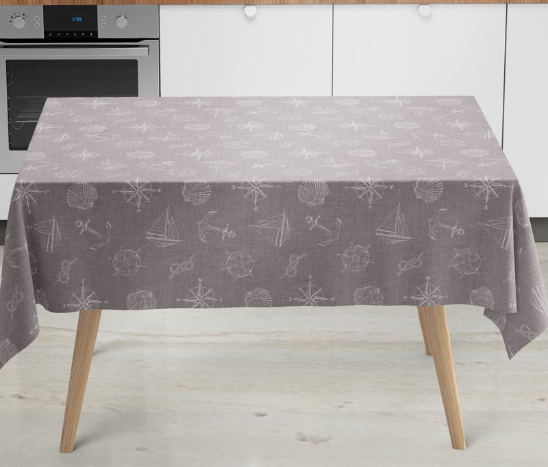 Nautical Grey Boat Ship Linen Tex  PVC Vinyl Tablecloth 20 Metres x 140cm