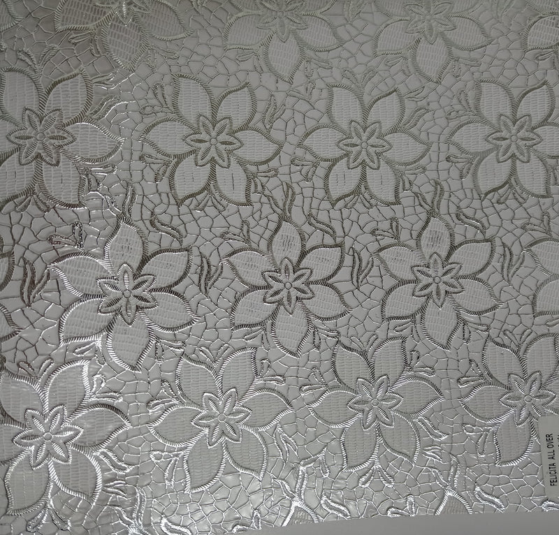 Poinsettia Precious Silver Metallic Lace PVC Vinyl Oilcloth Tablecloth