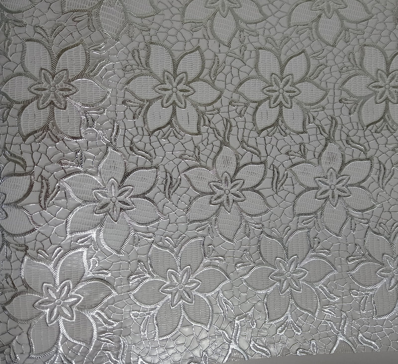 Poinsettia Precious Silver Metallic Lace PVC Vinyl Oilcloth Tablecloth