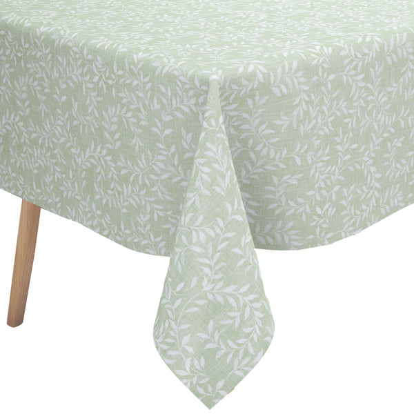 Green  Willow Leaves Vinyl Oilcloth Tablecloth