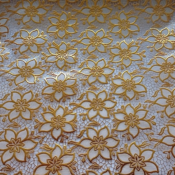 Poinsettia Precious Gold Metallic Lace PVC Vinyl Oilcloth Tablecloth