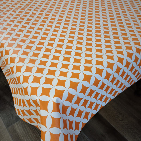 Orange Geometric  Design PVC Vinyl Tablecloth 20 Metres x 140cm