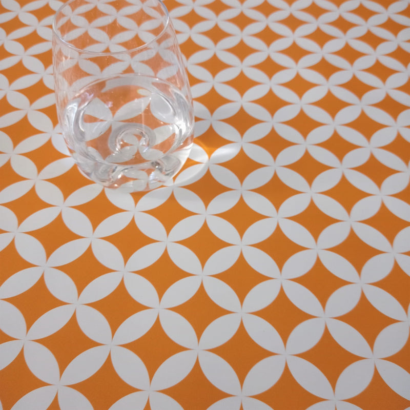 Orange Geometric  Design PVC Vinyl Tablecloth 20 Metres x 140cm