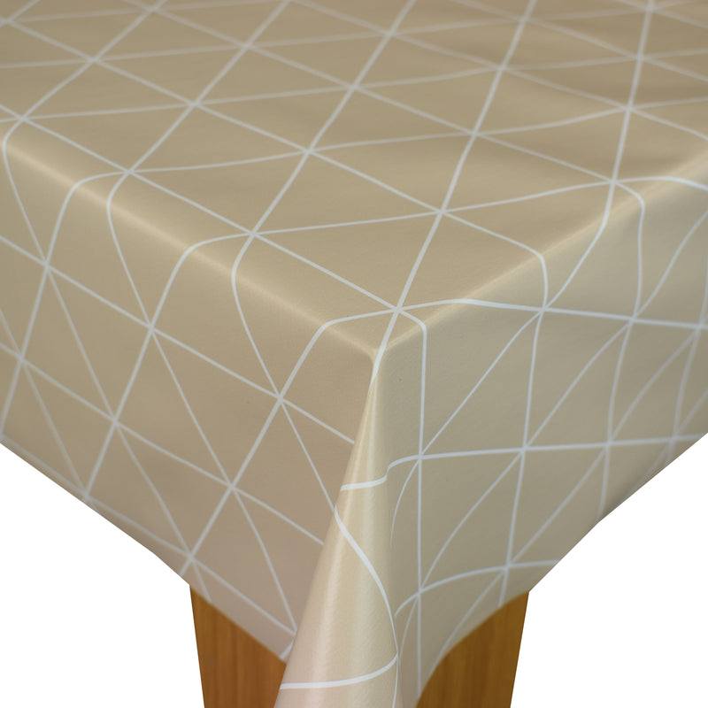 Geometric Triangles Beige  PVC Vinyl Tablecloth 20 Metres x 140cm