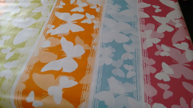 Butterfly Rainbow Stripe  PVC Vinyl Tablecloth 20 Metres x 140cm