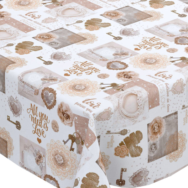 Endless Love Beige  PVC Vinyl Tablecloth 20 Metres x 140cm