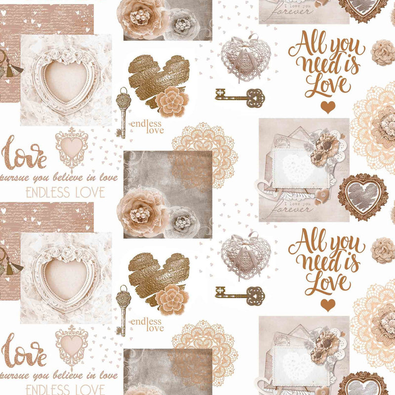 Endless Love Beige  PVC Vinyl Tablecloth 20 Metres x 140cm