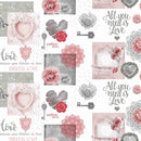 Endless Love Grey and Pink  PVC Vinyl Tablecloth 20 Metres x 140cm