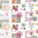 Endless Love Pink , Cream and Silver Grey  PVC Vinyl Tablecloth 20 Metres x 140cm