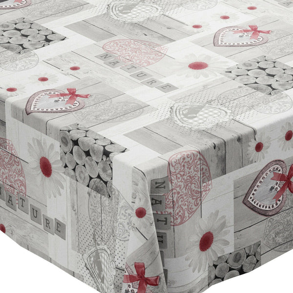 Love Nature Red and  Grey  PVC Vinyl Wipe Clean Tablecloth