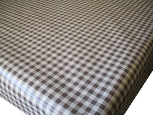 Dark Taupe Gingham Check Small  PVC Vinyl Tablecloth 20 Metres x 140cm