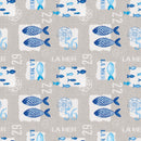 Fishy Fish La Mer Blue and Beige PVC Vinyl Tablecloth 20 Metres x 140cm
