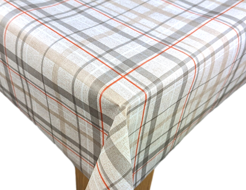 Beige Natural Check Vinyl Oilcloth Tablecloth