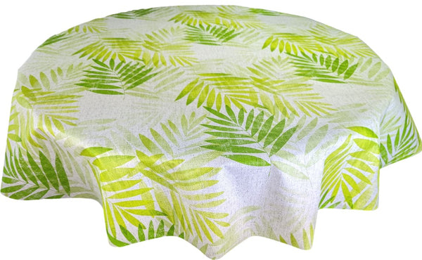 Round PVC Exotic Leaves Green Wipe Clean Tablecloth Vinyl PVC Round