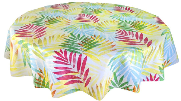Round PVC Exotic Leaves Multi Wipe Clean Tablecloth Vinyl PVC Round