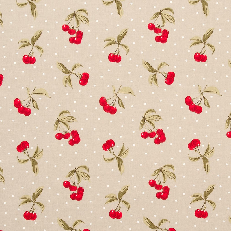 Cherries Taupe Oilcloth Tablecloth 200cm x 132cm by Clarke and Clarke   - Warehouse Clearance