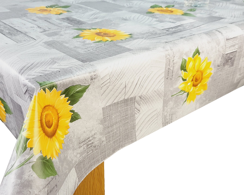 Grey and Yellow Sunflower Patchwork Vinyl Oilcloth Tablecloth