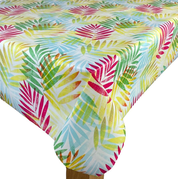 Exotic Leaves Multi Vinyl Oilcloth Tablecloth