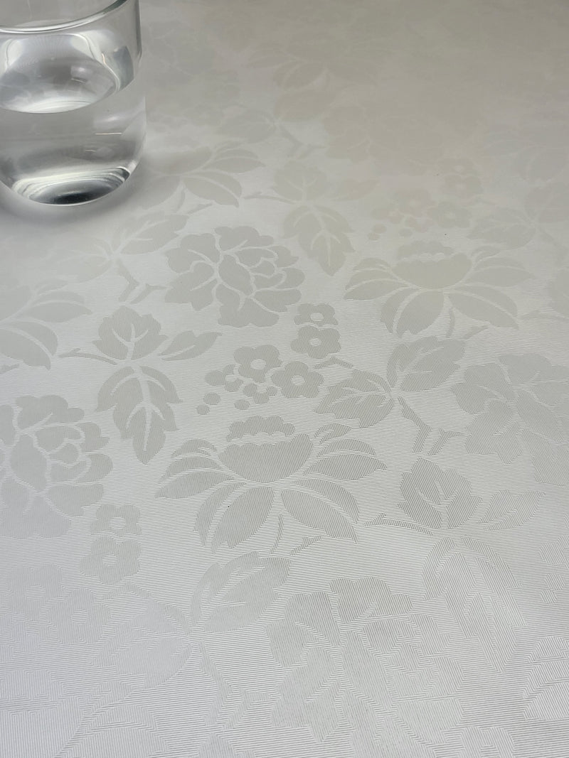 White Flower Damask Tex Vinyl Oilcloth Tablecloth