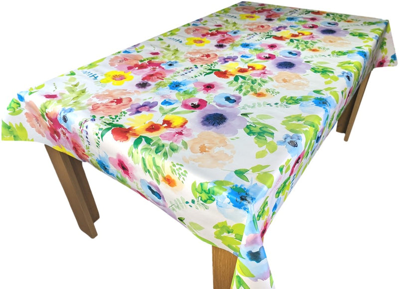Bright Floral Garden Flowers Vinyl Tablecloth