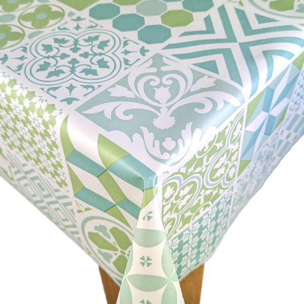 Sage Green Tiles Vinyl Oilcloth Tablecloth