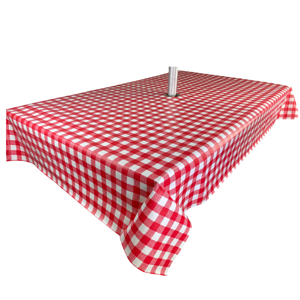 Red Gingham Tablecloth with Parasol Hole Wipe Clean Tablecloth Vinyl PVC 200cm x 140cm