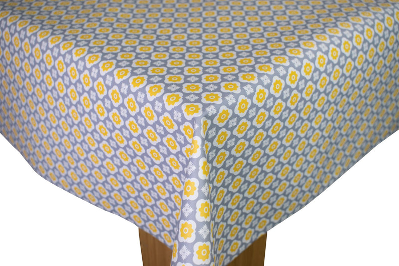 Darcey Yellow and Grey Geometric PVC Vinyl Tablecloth 20 Metres