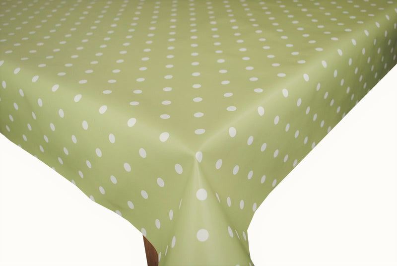 Extra Wide 180cm Round Wipe Clean Tablecloth Vinyl PVC Sage Green Polka dot