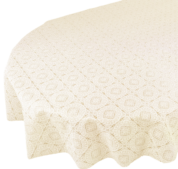 Angel Cream Lace Pattern vinyl tablecloth OVAL 220cm x 140cm-Warehouse Clearance