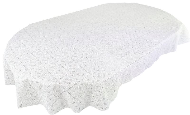 Oval Angel Lace White Wipe Clean PVC Vinyl Tablecloth 200cm x 140cm