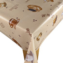 Beige Coffee Break Vinyl Oilcloth Tablecloth