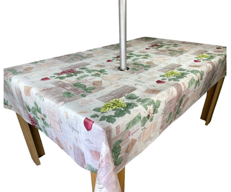 Vineyard Beige Tablecloth with Parasol Hole Wipe Clean Tablecloth Vinyl PVC 200cm x 140cm