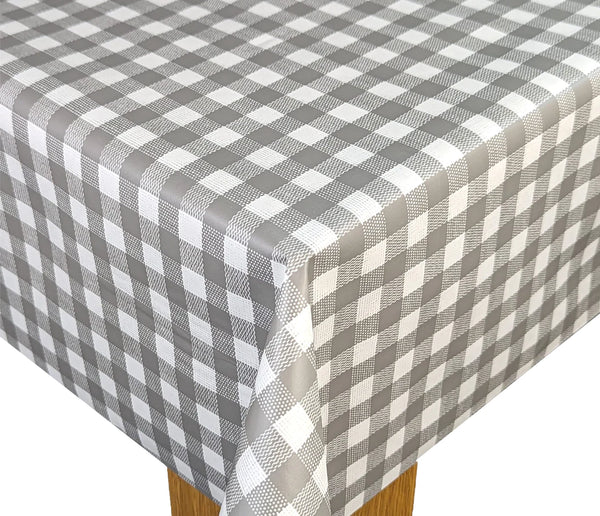 Square Wipe Clean Tablecloth Vinyl PVC 140cm x 140cm Grey Bistro Gingham Check