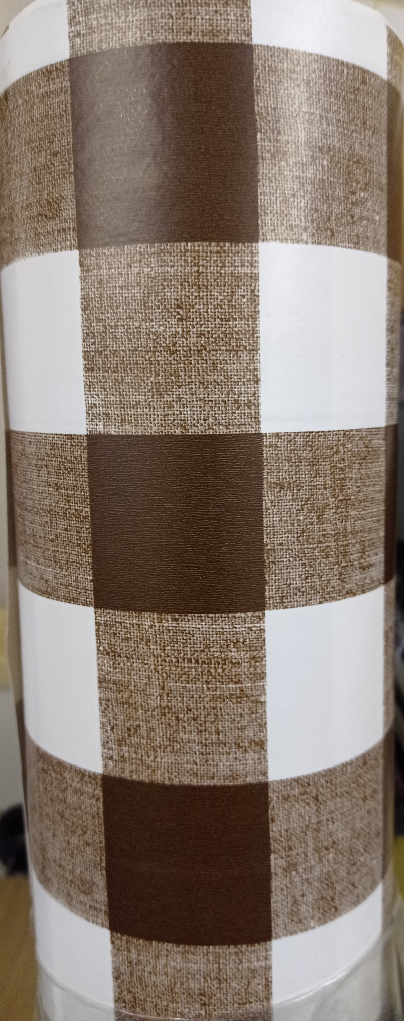 Brown 38mm Gingham Check Vinyl Oilcloth Tablecloth