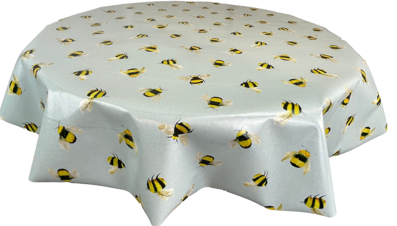 Round PVC Tablecloth Bumble Bees Duck Egg Oilcloth 132cm by Clarke and Clarke