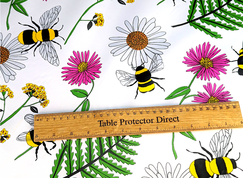 Busy Bee Meadow Bright Tablecloth with Parasol Hole Wipe Clean Tablecloth Vinyl PVC 250cm x 140cm