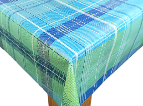 Caribbean Tide Check Vinyl Oilcloth Tablecloth