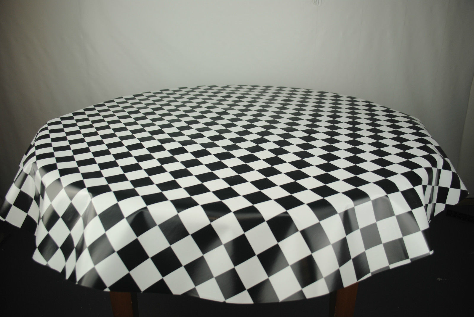 Round Wipe Clean Tablecloth Vinyl PVC 140cm Black White Chef Racing Ch