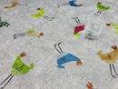 Chicken Grey Birds Linen Look Vinyl Oilcloth Tablecloth