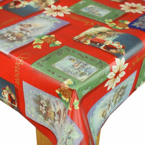 Christmas Cards Traditional PVC Vinyl Tablecloth 20 Metres x 140cm