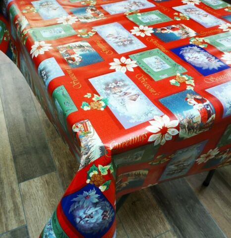 Christmas Cards Traditional PVC Vinyl Tablecloth 20 Metres x 140cm