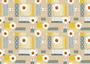 Daisy Beige Grey Ochre Shapes Vinyl Oilcloth Tablecloth